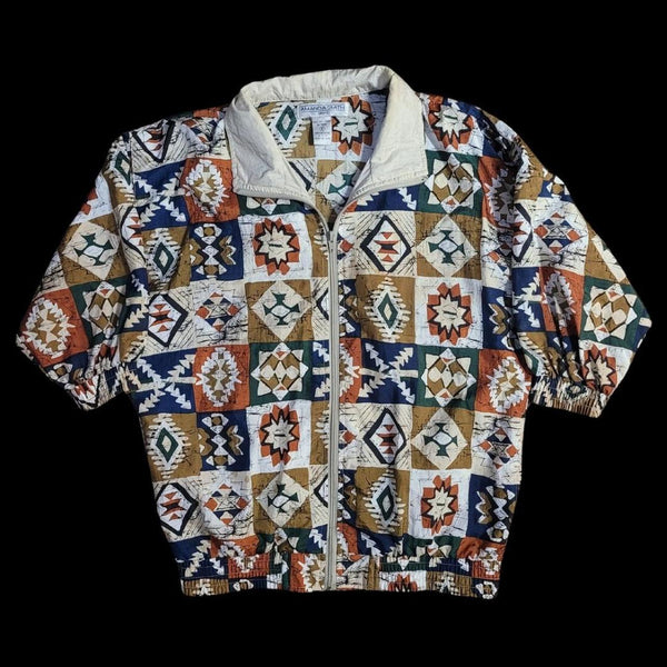 90's Vintage Multicolor Tribal Aztec Print Windbreaker Jacket