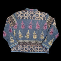 90's Vintage Flashback Blue and Beige Flame Tapestry Jacket