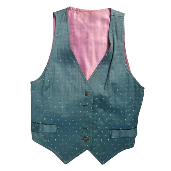 90's Vintage Pink and Green Embroidered Pattern Vest