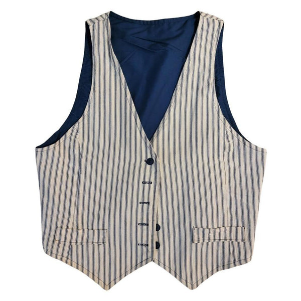 90's Vintage Blue and White Striped Pattern Vest
