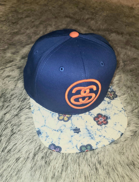 Blue & Orange Floral Stussy Snapback Hat