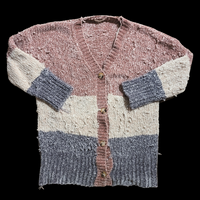 CHENILLE KNIT COLOR BLOCK CARDIGAN