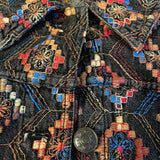 Coldwater Creek Embroidered Rainbow Flowers Geometric Design Denim Jacket