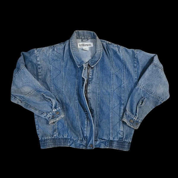 90's Vintage Ruth Douglas Denim Bomber Jacket Stitched Design