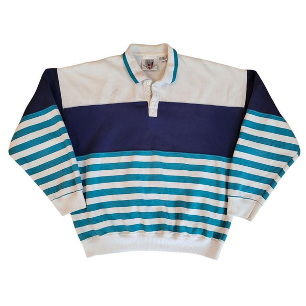 90's VINTAGE STRIPED COLORBLOCK POLO SWEATER