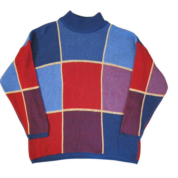 90s VINTAGE COLOR BLOCK PULLOVER TURTLENECK